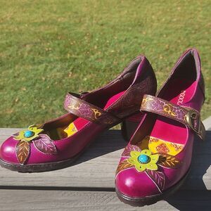 Socofy Floral Mary Jane Heels Size 40 (US 9–9.5)